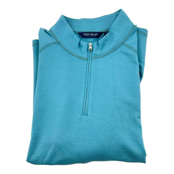 Peter Millar Excursionist Flex Performance Q-Zip Pullover Merino Wool Teal XXL - Picture 14 of 16